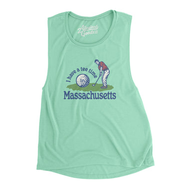 I Have A Tee Time In Massachusetts Women's Flowey Scoopneck Muscle Tank-Mint-Allegiant Goods Co. Vintage Sports Apparel