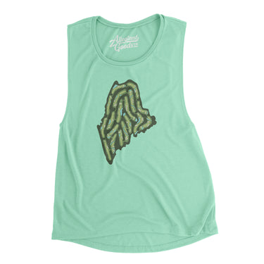 Maine Golf Course Women's Flowey Scoopneck Muscle Tank-Mint-Allegiant Goods Co. Vintage Sports Apparel
