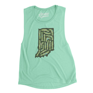 Indiana Golf Course Map Women's Flowey Scoopneck Muscle Tank-Mint-Allegiant Goods Co. Vintage Sports Apparel