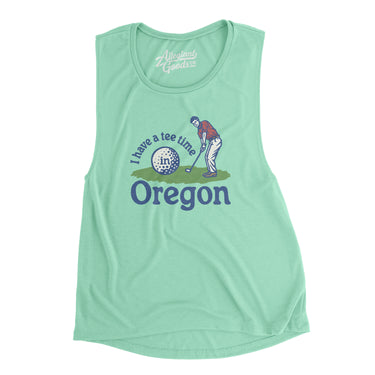 I Have A Tee Time In Oregon Women's Flowey Scoopneck Muscle Tank-Mint-Allegiant Goods Co. Vintage Sports Apparel