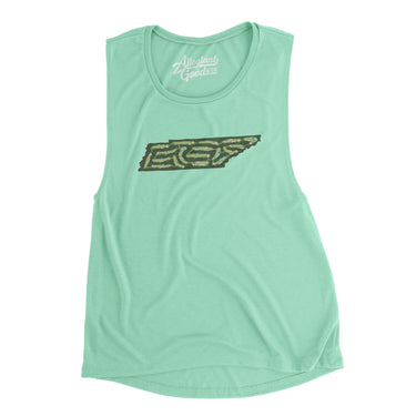 Tennessee Golf Course Map Women's Flowey Scoopneck Muscle Tank-Mint-Allegiant Goods Co. Vintage Sports Apparel