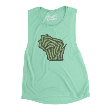 Wisconsin Golf Course Map Women's Flowey Scoopneck Muscle Tank-Mint-Allegiant Goods Co. Vintage Sports Apparel