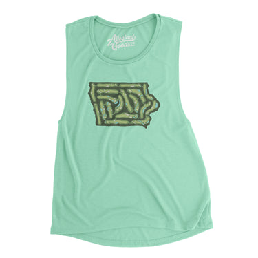 Iowa Golf Course Women's Flowey Scoopneck Muscle Tank-Mint-Allegiant Goods Co. Vintage Sports Apparel