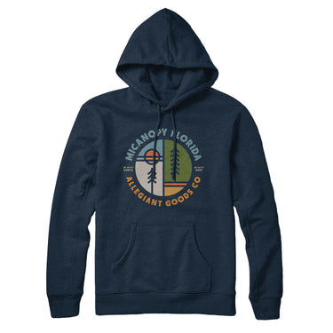 Micanopy Florida Retro Badge Hoodie-Navy Blue-Allegiant Goods Co. Vintage Sports Apparel