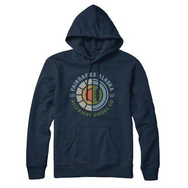 Fairbanks Alaska Retro Badge Hoodie-Navy Blue-Allegiant Goods Co. Vintage Sports Apparel