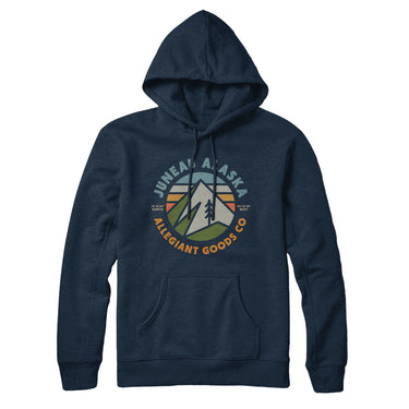 Juneau Alaska Retro Badge Hoodie-Navy Blue-Allegiant Goods Co. Vintage Sports Apparel