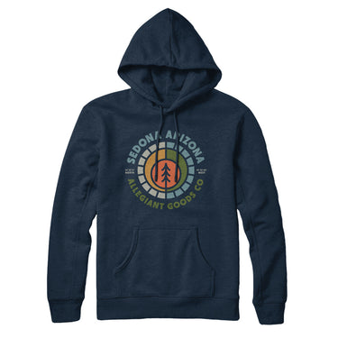 Sedona Arizona Retro Badge Hoodie-Navy Blue-Allegiant Goods Co. Vintage Sports Apparel