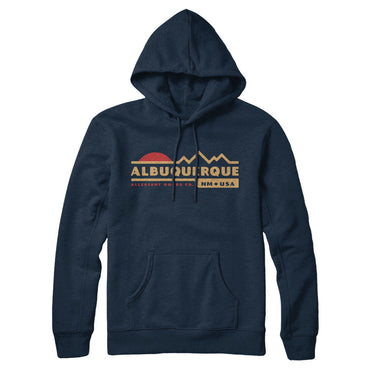 Albuquerque Mountain Sunset Hoodie-Navy Blue-Allegiant Goods Co. Vintage Sports Apparel