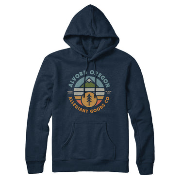 Alvord Oregon Retro Badge Hoodie-Navy Blue-Allegiant Goods Co. Vintage Sports Apparel
