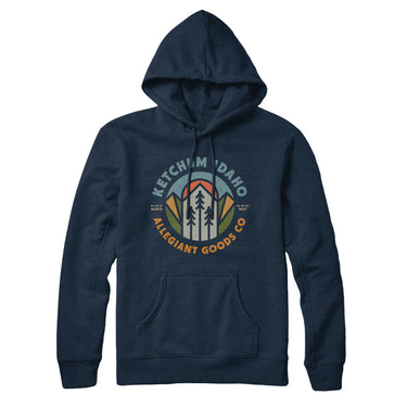 Ketchum Idaho Retro Badge Hoodie-Navy Blue-Allegiant Goods Co. Vintage Sports Apparel