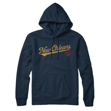 New Orleans Vintage Script Hoodie-Navy Blue-Allegiant Goods Co. Vintage Sports Apparel