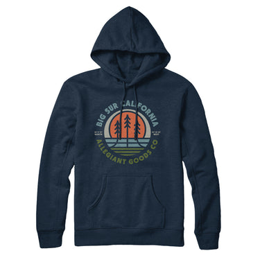 Big Sur California Retro Badge Hoodie-Navy Blue-Allegiant Goods Co. Vintage Sports Apparel