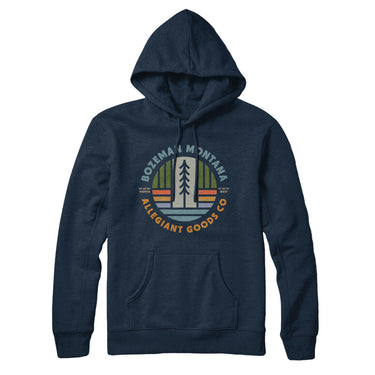Bozeman Montana Retro Badge Hoodie-Navy Blue-Allegiant Goods Co. Vintage Sports Apparel