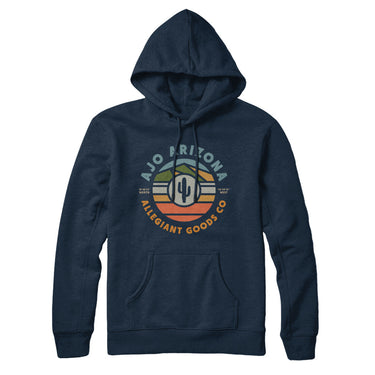 Ajo Arizona Retro Badge Hoodie-Navy Blue-Allegiant Goods Co. Vintage Sports Apparel