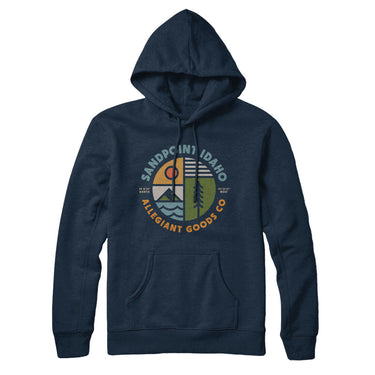 Sandpoint Idaho Retro Badge Hoodie-Navy Blue-Allegiant Goods Co. Vintage Sports Apparel