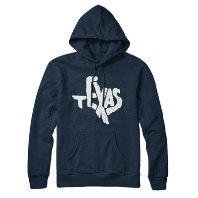 Texas State Shape Text Hoodie-Navy Blue-Allegiant Goods Co. Vintage Sports Apparel