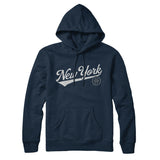 New York Vintage Script Hoodie-Navy Blue-Allegiant Goods Co. Vintage Sports Apparel