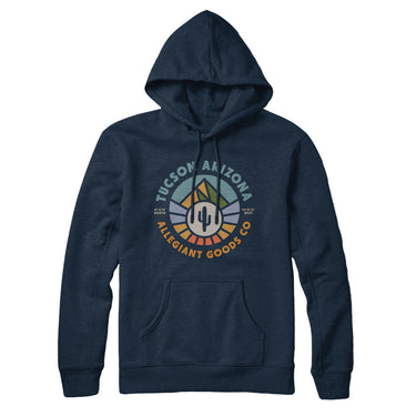 Tucson Arizona Retro Badge Hoodie-Navy Blue-Allegiant Goods Co. Vintage Sports Apparel