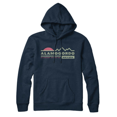 Alamogordo Mountain Sunset Hoodie-Navy Blue-Allegiant Goods Co. Vintage Sports Apparel