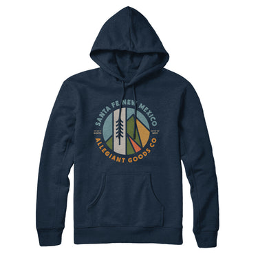 Santa Fe New Mexico Retro Badge Hoodie-Navy Blue-Allegiant Goods Co. Vintage Sports Apparel