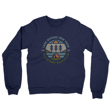 Lake George New York Retro Badge Midweight French Terry Crewneck Sweatshirt-Navy-Allegiant Goods Co. Vintage Sports Apparel
