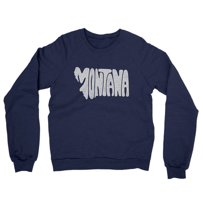 Montana State Shape Text Midweight French Terry Crewneck Sweatshirt-Navy-Allegiant Goods Co. Vintage Sports Apparel