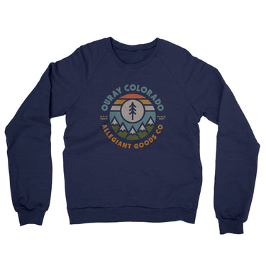Ouray Colorado Retro Badge Midweight French Terry Crewneck Sweatshirt-Navy-Allegiant Goods Co. Vintage Sports Apparel