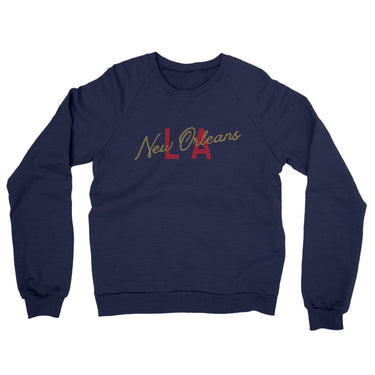 New Orleans La Overprinted Midweight French Terry Crewneck Sweatshirt-Navy-Allegiant Goods Co. Vintage Sports Apparel