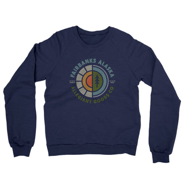 Fairbanks Alaska Retro Badge Midweight French Terry Crewneck Sweatshirt-Navy-Allegiant Goods Co. Vintage Sports Apparel
