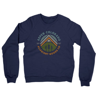 Aspen Colorado Retro Badge Midweight French Terry Crewneck Sweatshirt-Navy-Allegiant Goods Co. Vintage Sports Apparel