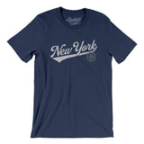New York Vintage Script Men/Unisex T-Shirt-Navy-Allegiant Goods Co. Vintage Sports Apparel