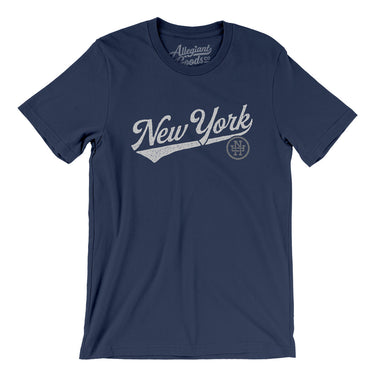New York Vintage Script Men/Unisex T-Shirt-Navy-Allegiant Goods Co. Vintage Sports Apparel