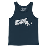 Massachusetts State Shape Text Men/Unisex Tank Top-Navy-Allegiant Goods Co. Vintage Sports Apparel