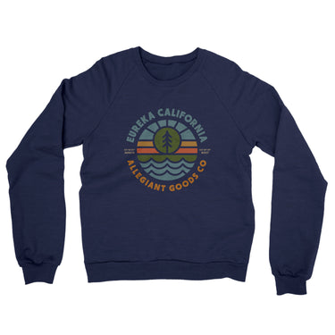Eureka California Retro Badge Midweight French Terry Crewneck Sweatshirt-Navy-Allegiant Goods Co. Vintage Sports Apparel
