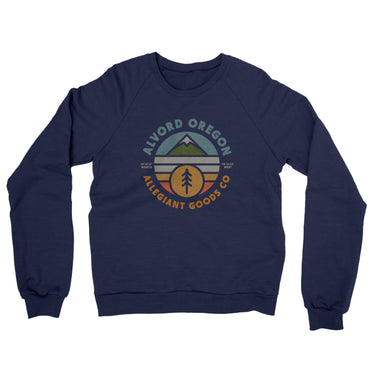 Alvord Oregon Retro Badge Midweight French Terry Crewneck Sweatshirt-Navy-Allegiant Goods Co. Vintage Sports Apparel
