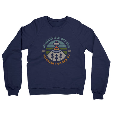Mcminnville Oregon Retro Badge Midweight French Terry Crewneck Sweatshirt-Navy-Allegiant Goods Co. Vintage Sports Apparel