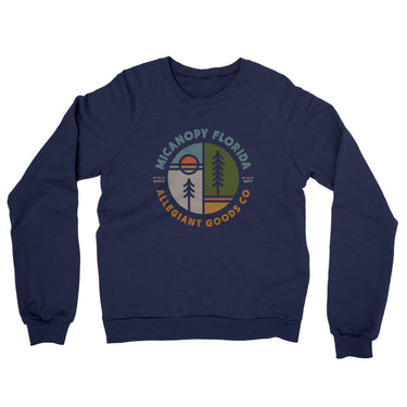 Micanopy Florida Retro Badge Midweight French Terry Crewneck Sweatshirt-Navy-Allegiant Goods Co. Vintage Sports Apparel