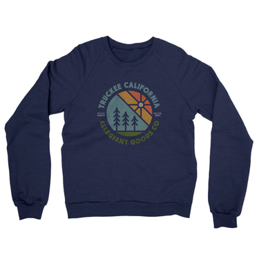 Truckee California Retro Badge Midweight French Terry Crewneck Sweatshirt-Navy-Allegiant Goods Co. Vintage Sports Apparel