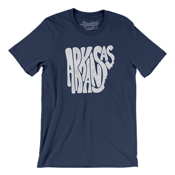 Arkansas State Shape Text Men/Unisex T-Shirt-Navy-Allegiant Goods Co. Vintage Sports Apparel