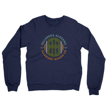Talladega Alabama Retro Badge Midweight French Terry Crewneck Sweatshirt-Navy-Allegiant Goods Co. Vintage Sports Apparel