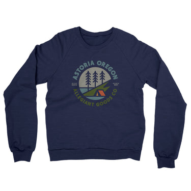Astoria Oregon Retro Badge Midweight French Terry Crewneck Sweatshirt-Navy-Allegiant Goods Co. Vintage Sports Apparel
