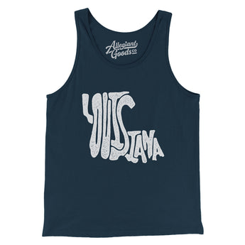 Louisiana State Shape Text Men/Unisex Tank Top-Navy-Allegiant Goods Co. Vintage Sports Apparel