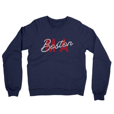 Boston Ma Overprint Overprinted Midweight French Terry Crewneck Sweatshirt-Navy-Allegiant Goods Co. Vintage Sports Apparel