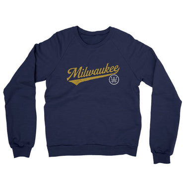 Milwaukee Vintage Script Midweight French Terry Crewneck Sweatshirt-Navy-Allegiant Goods Co. Vintage Sports Apparel