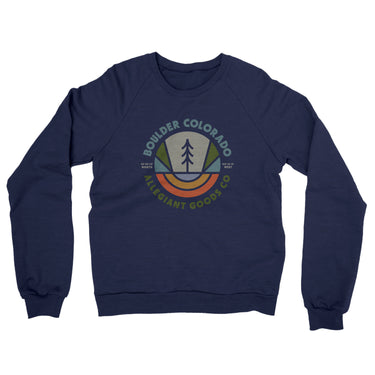 Boulder Colorado Retro Badge Midweight French Terry Crewneck Sweatshirt-Navy-Allegiant Goods Co. Vintage Sports Apparel