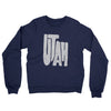 Utah State Shape Text Midweight French Terry Crewneck Sweatshirt-Navy-Allegiant Goods Co. Vintage Sports Apparel