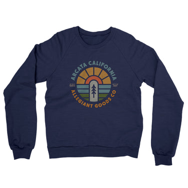 Arcata California Retro Badge Midweight French Terry Crewneck Sweatshirt-Navy-Allegiant Goods Co. Vintage Sports Apparel