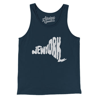 New York State Shape Text Men/Unisex Tank Top-Navy-Allegiant Goods Co. Vintage Sports Apparel