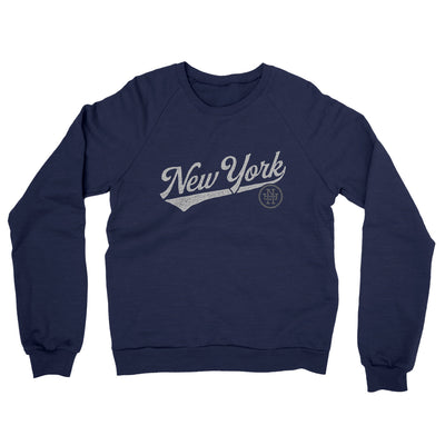 New York Vintage Script Midweight French Terry Crewneck Sweatshirt-Navy-Allegiant Goods Co. Vintage Sports Apparel