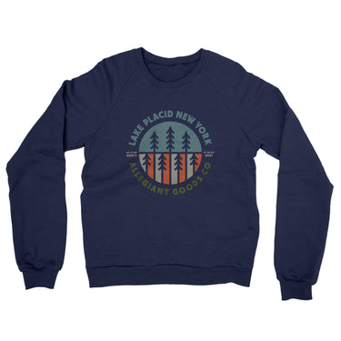 Lake Placid New York Retro Badge Midweight French Terry Crewneck Sweatshirt-Navy-Allegiant Goods Co. Vintage Sports Apparel